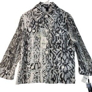 Clara S Sheer Snake Print Lace Button Jacket XL Black White Lightweight New